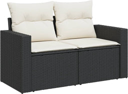 vidaXL - Tuinbank - 2-zits - met - kussens - poly - rattan - zwart