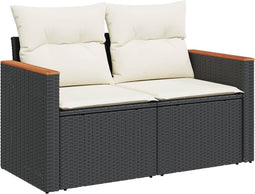 vidaXL - Tuinbank - 2-zits - met - kussens - poly - rattan - zwart