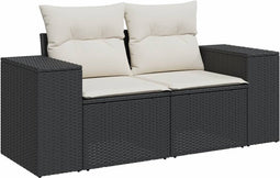 vidaXL - Tuinbank - 2-zits - met - kussens - poly - rattan - zwart