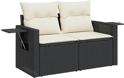 vidaXL - Tuinbank - 2-zits - met - kussens - poly - rattan - zwart