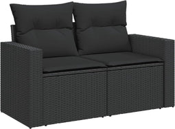 vidaXL - Tuinbank - 2-zits - met - kussens - poly - rattan - zwart