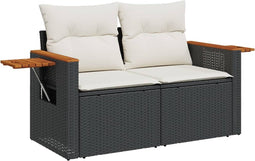 vidaXL - Tuinbank - 2-zits - met - kussens - poly - rattan - zwart