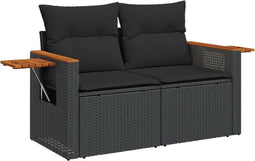 vidaXL - Tuinbank - 2-zits - met - kussens - poly - rattan - zwart