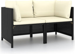 vidaXL - Tuinbank - 2-zits - met - kussens - poly - rattan - zwart