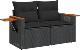 vidaXL - Tuinbank - 2-zits - met - kussens - poly - rattan - zwart