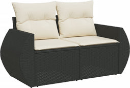 vidaXL - Tuinbank - 2-zits - met - kussens - poly - rattan - zwart