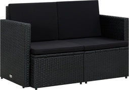 vidaXL - Tuinbank - 2-zits - met - kussens - poly - rattan - zwart