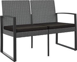 vidaXL - Tuinbank - 2-zits - met - kussens - polypropeen - rattan - donkergrijs