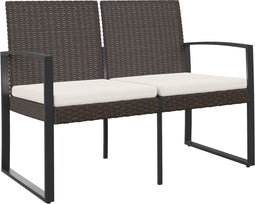 vidaXL - Tuinbank - 2-zits - met - kussens - polypropeen - rattan - bruin