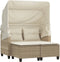 vidaXL - Tuinbank - 2-zits - met - luifel - en - voetenbanken - poly - rattan - beige