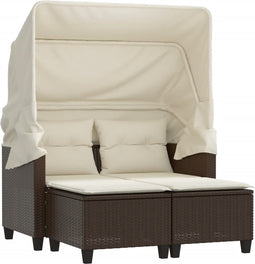 vidaXL - Tuinbank - 2-zits - met - luifel - en - voetenbanken - poly - rattan - bruin