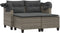 vidaXL - Tuinbank - 2-zits - met - luifel - en - voetenbanken - poly - rattan - grijs