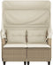 vidaXL - Tuinbank - 2-zits - met - luifel - en - voetenbanken - poly - rattan - beige
