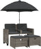 vidaXL - Tuinbank - 2-zits - met - parasol - en - voetenbanken - poly - rattan - grijs