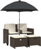 vidaXL - Tuinbank - 2-zits - met - parasol - en - voetenbanken - poly - rattan - bruin