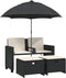 vidaXL - Tuinbank - 2-zits - met - parasol - en - voetenbanken - poly - rattan - zwart