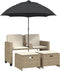 vidaXL - Tuinbank - 2-zits - met - parasol - en - voetenbanken - poly - rattan - beige