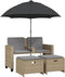 vidaXL - Tuinbank - 2-zits - met - parasol - en - voetenbanken - poly - rattan - beige