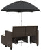 vidaXL - Tuinbank - 2-zits - met - parasol - en - voetenbanken - poly - rattan - bruin