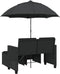vidaXL - Tuinbank - 2-zits - met - parasol - en - voetenbanken - poly - rattan - zwart