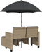 vidaXL - Tuinbank - 2-zits - met - parasol - en - voetenbanken - poly - rattan - beige
