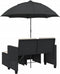 vidaXL - Tuinbank - 2-zits - met - parasol - en - voetenbanken - poly - rattan - zwart