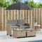 vidaXL - Tuinbank - 2-zits - met - parasol - en - voetenbanken - poly - rattan - beige