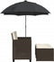 vidaXL - Tuinbank - 2-zits - met - parasol - en - voetenbanken - poly - rattan - bruin