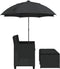 vidaXL - Tuinbank - 2-zits - met - parasol - en - voetenbanken - poly - rattan - zwart