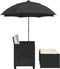 vidaXL - Tuinbank - 2-zits - met - parasol - en - voetenbanken - poly - rattan - zwart
