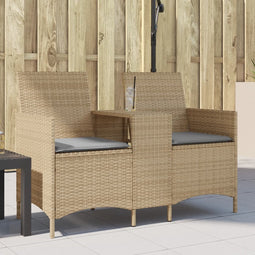 vidaXL - Tuinbank - 2-zits - met - tafel - en - kussens - poly - rattan - beige