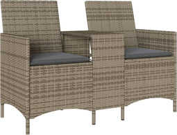 vidaXL - Tuinbank - 2-zits - met - tafel - en - kussens - poly - rattan - grijs