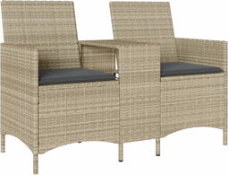 vidaXL - Tuinbank - 2-zits - met - tafel - en - kussens - poly - rattan - lichtgrijs