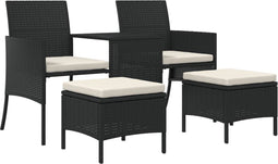 vidaXL - Tuinbank - 2-zits - met - tafel - en - voetenbanken - poly - rattan - zwart