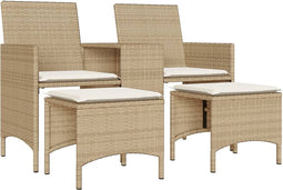 vidaXL - Tuinbank - 2-zits - met - tafel - en - voetenbanken - poly - rattan - beige