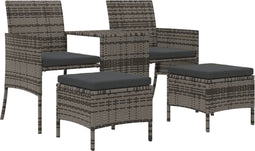 vidaXL - Tuinbank - 2-zits - met - tafel - en - voetenbanken - poly - rattan - grijs
