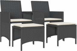vidaXL - Tuinbank - 2-zits - met - tafel - en - voetenbanken - poly - rattan - zwart