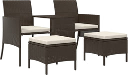 vidaXL - Tuinbank - 2-zits - met - tafel - en - voetenbanken - poly - rattan - bruin
