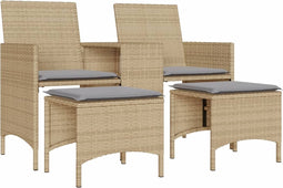vidaXL - Tuinbank - 2-zits - met - tafel - en - voetenbanken - poly - rattan - beige