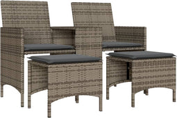 vidaXL - Tuinbank - 2-zits - met - tafel - en - voetenbanken - poly - rattan - grijs