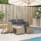 vidaXL - Tuinbank - 2-zits - met - tafel - en - voetenbanken - poly - rattan - beige