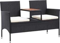 vidaXL - Tuinbank - 2-zits - met - tafeltje - 143 - cm - poly - rattan - zwart