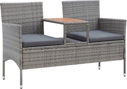 vidaXL - Tuinbank - 2-zits - met - tafeltje - 143 - cm - poly - rattan - grijs