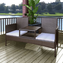 vidaXL - Tuinbank - 2-zits - met - tafeltje - poly - rattan - bruin