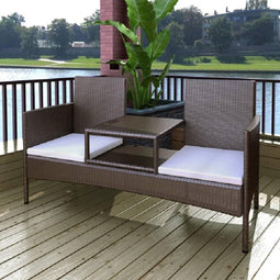 vidaXL - Tuinbank - 2-zits - met - tafeltje - poly - rattan - bruin