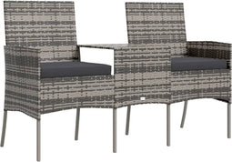 vidaXL - Tuinbank - 2-zits - met - tafeltje - poly - rattan - antracietkleurig