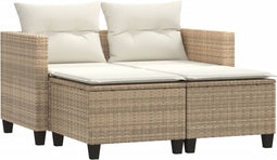 vidaXL - Tuinbank - 2-zits - met - voetenbanken - poly - rattan - beige
