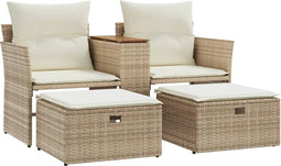 vidaXL - Tuinbank - 2-zits - met - voetenbanken - poly - rattan - beige