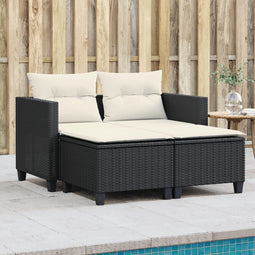 vidaXL - Tuinbank - 2-zits - met - voetenbanken - poly - rattan - zwart