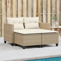 vidaXL - Tuinbank - 2-zits - met - voetenbanken - poly - rattan - beige